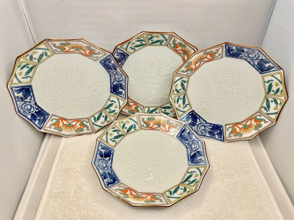 ETHAN ALLEN Arita Imari Octagonal Floral Porcelain Salad, Dessert Plates - 4